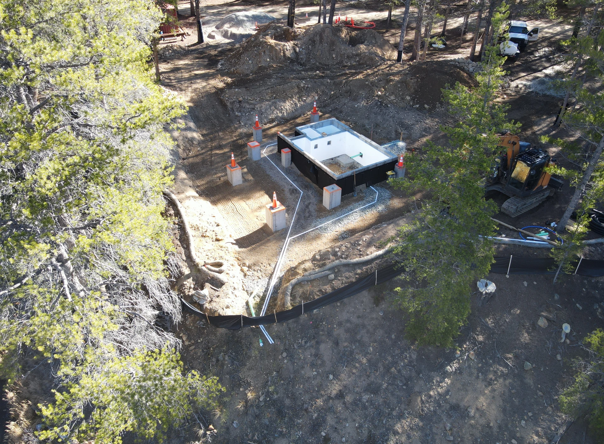 Aerial view of forest construction area
