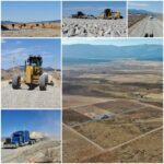 Desert road construction with heavy machinery