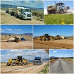 Rural road construction trucks and graders