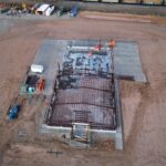 Aerial view of building steel frame construction